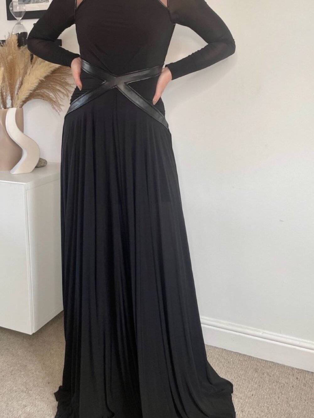 Catherine Deane Black Evening Gown Leather Trim Size 0